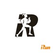 Running woman and R symbol combination silhouette sport logo design icon vector