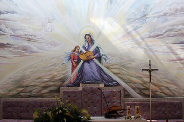 Education of the Virgin Mary, fresco on the main altar in the Church of the Saint Anne in Bjelovar, Croatia