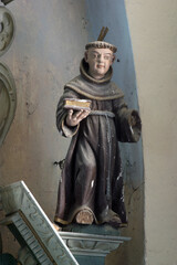 Statue of a saint on the altar of St. Stephen in the church of Our Lady of the Snows in Volavje, Croatia