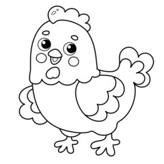 Wall Mural - Coloring Page Outline of cartoon chicken or hen. Farm animals. Coloring book for kids.