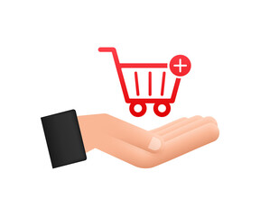 Poster - Add to cart icon with hands. Shopping Cart icon. Vector illustration.