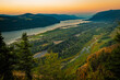 Columbia river and surrounding hills from Vista Point at sunset in summer