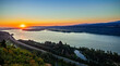Columbia river and surrounding hills from Vista Point at sunset in summer