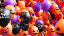 Balloons With Halloween Themed Designs, In Orange, Black And Purple.