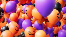 Orange, Black And Purple Balloons, With A Fun Halloween Theme.
