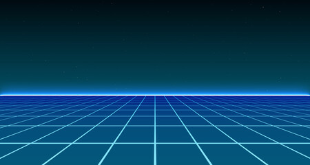 Wall Mural - 80s retro sci-fi background futuristic grid landscape. digital cyber surface style of the 1980`s. 3d