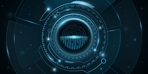 Poster - fingerprint scan and digital hud with light effects. biometric verification. network protection back