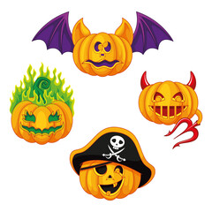 Wall Mural - Pumpkins set for Halloween. Cartoon vector illustration