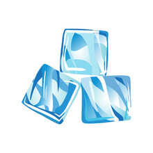 Water Ice Cube Icon. Frozen Water Particles. Set Of Translucent Ice Cubes In Blue Colors. Realistic Blue Solid Water