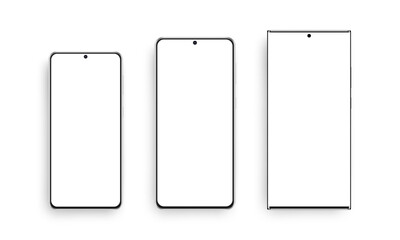 Fototapete - Modern Frameless Smartphones Mockups with Blank Screens, Isolated on White Background. Vector Illustration