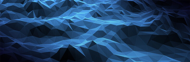 Aufkleber - Abstract Blue Background. Dark low poly triangle pattern. Virtual computer Landscape. Technology style. Sci-fi surface. Banner or presentation template. Vector illustration