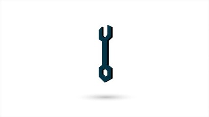 Aufkleber - 3d animated flat wrench icon with shadow isolated on white background. Rotating wrench icon. 4K video motion graphic animation.