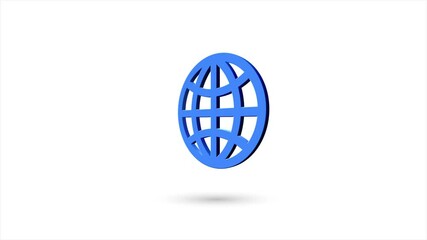 Poster - 3d animated flat globe icon with shadow isolated on white background. Rotating globe icon. 4K video motion graphic animation.