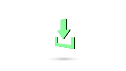 Poster - 3d animated flat download icon with shadow isolated on white background. Rotating download icon. 4K video motion graphic animation.