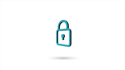 Poster - 3d animated flat padlock icon with shadow isolated on white background. Rotating padlock icon. 4K video motion graphic animation.