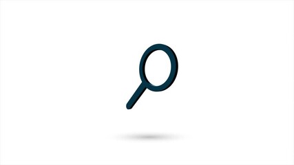 Poster - 3d animated flat search icon with shadow isolated on white background. Rotating search icon. 4K video motion graphic animation.