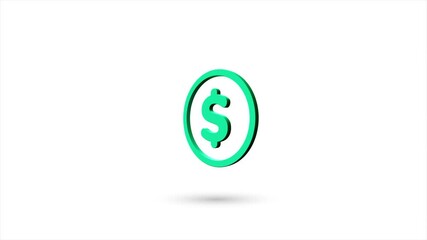 Poster - 3d animated flat dollar symbol icon with shadow isolated on white background. Rotating dollar symbol icon. 4K video motion graphic animation.