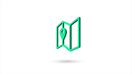 Fototapete - 3d animated flat map navigation icon with shadow isolated on white background. Rotating map navigation icon. 4K video motion graphic animation.