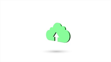 Poster - 3d animated flat cloud upload icon with shadow isolated on white background. Rotating cloud upload icon. 4K video motion graphic animation.