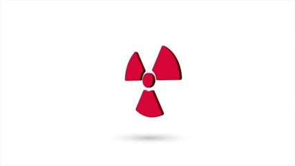 Poster - 3d animated flat radioactive symbol icon with shadow isolated on white background. Rotating radioactive symbol icon. 4K video motion graphic animation.