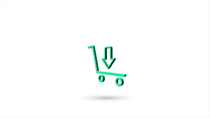 Fototapete - 3d animated flat shopping cart icon with shadow isolated on white background. Rotating shopping cart icon. 4K video motion graphic animation.