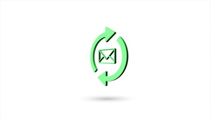 Poster - 3d animated flat outgoing and incoming message icon with shadow isolated on white background. Rotating mail video motion graphic animation.