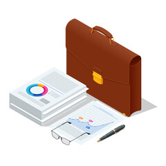 Wall Mural - Isometric briefcase icons set on white background. Diplomat, for office, for laptop.