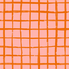 Abstract Minimalistic Seamless Pattern With Pink And Orange Plaid Ornament. Vector Illustration