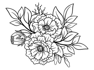 Wall Mural - flowers line art sublimation. hand drawn flower sketch line art illustration