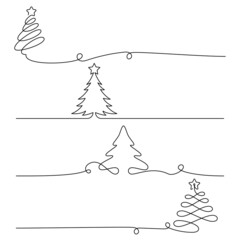 Wall Mural - Christmas trees in one line drawing style. Editable stroke.