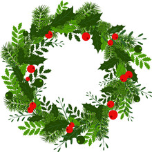 Christmas Wreath With Holly And Berries