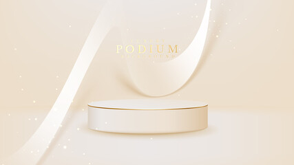 Wall Mural - White product show podium with golden curved line elements