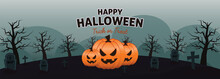 Green Halloween Web Banner Vector Illustration Cartoon Design