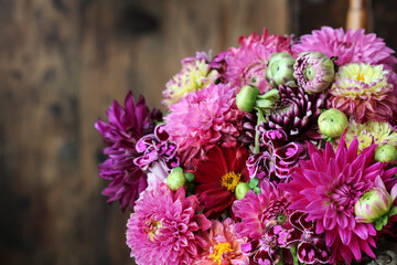 Fotomurales - Flower background with dahlias and chrysanthemums.