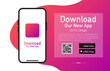 © StarGraphic - Download our app advertising banner. Phone mockup. App for mobile. UI and UX design. Vector illustration.