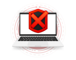 Poster - Non Quality Assurance and certification. Non Compliance to international standards and regulations on computer. Non Certified Shield Danger Badge. Rejected Icon. Vector illustration.