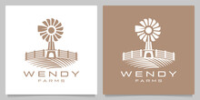 Windmill Farming Landscape Natural Garden Village Retro Vintage Logo Design
