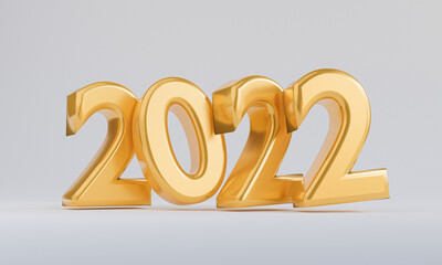 Wall Mural - Golden 2022 year on white background for preparation merry Christmas and happy new year by 3d render.