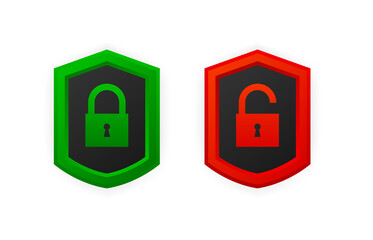 Poster - Cyber technology security, network protection sign. Checkmark signs Approved and Unapproved. Shield with green check mark and red mark. Safety, protection, secure concept. Vector illustration.