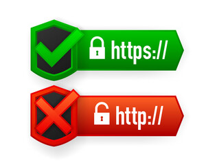 Poster - HTTP and HTTPS protocols, safe web surfing and data encryption. Browser Address Showing Secure and Insecure Web Addresses. Vector illustration.