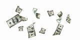 Fototapeta Tulipany - Hundred dollar bill. Falling money isolated on white background. American cash.
