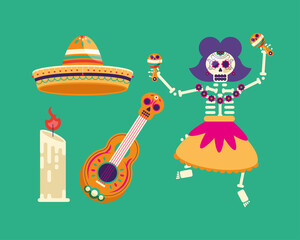 Wall Mural - day of dead celebration icons