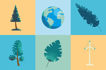 Wall Mural - six environment nature icons