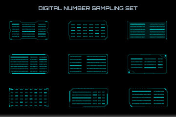 Leinwandbilder - HUD Futuristic Digital Number Data Random Selection Vector. Binary Security Encoding Screen Monitoring Dashboard.