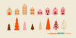 Christmas Trees and Houses in simple doodle style with Boho Christmas spirit. Vector clipart set great for winter landscapes and backgrounds.