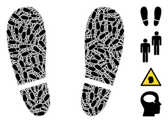 Vector human footprints composition is created from repeating recursive human footprints icons. Recursive composition of human footprints.