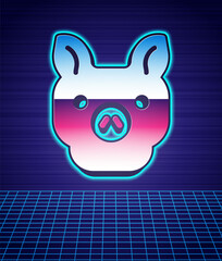 Sticker - Retro style Pig icon isolated futuristic landscape background. Animal symbol. 80s fashion party. Vector