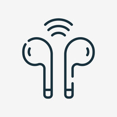 Wall Mural - Headphone Line Icon. Headset for Listen Music Linear Pictogram. Wireless Earphone Outline Icon. Editable Stroke. Isolated Vector Illustration