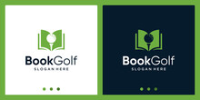 Open Book Logo Design Inspiration With Golf Design Logo. Premium Vector