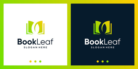 Wall Mural - Open book logo design inspiration with leaf design logo. Premium Vector